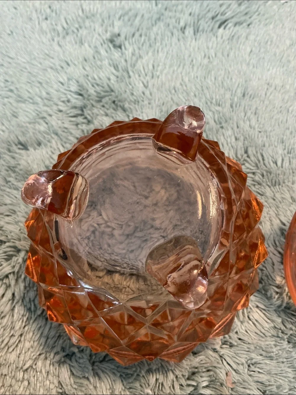 Jeannette Glass Company Vintage Pink Cube Pattern Powder Jar W/Lid
